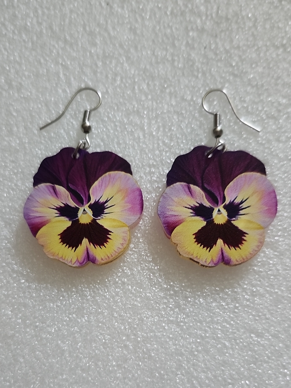 Hand Crafted Yellow and Purple Pansy Drop Earrings - Women Jewelry